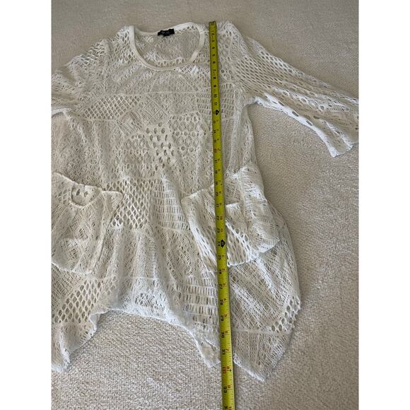 Lily Women's Crochet Open Knit Asymmetric Top White L Whimsical Mermaid Boho - Picture 13 of 16